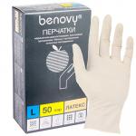 ПЕРЧАТКИ ОДНОРАЗОВЫЕ ЛАТЕКСНЫЕ L 100 ШТ/УП НЕОПУДРЕННЫЕ БЕЖЕВЫЕ "BENOVY" 1/10