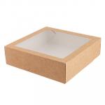 КОНТЕЙНЕР БУМАЖНЫЙ С ОКНОМ 1555МЛ ДХШХВ 200Х200Х55ММ 25ШТ TABOX КВАДРАТНЫЙ КРАФТ